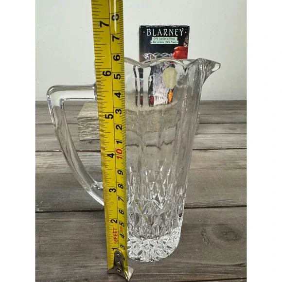 Blarney 24% Lead Crystal Pitcher Vintage 1989 Yugoslavia Diamond Cut - Picture 8 of 9